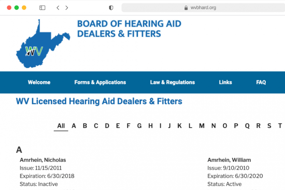 WV Board of Hearing Aid Dealers Feature